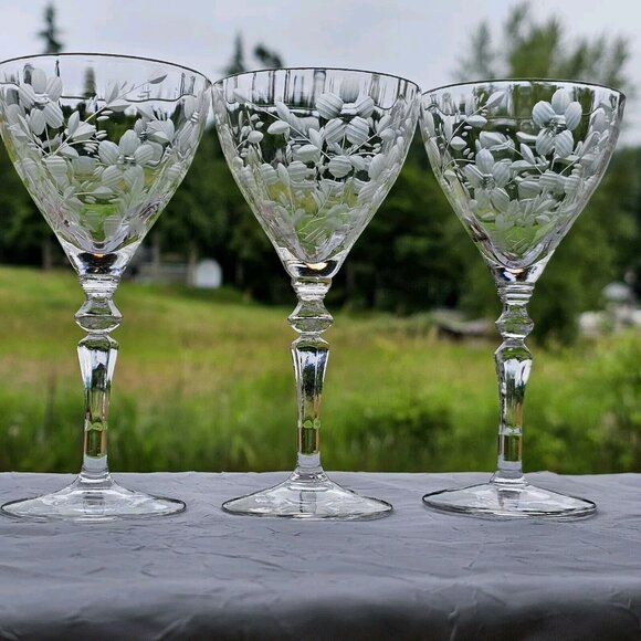 Rock Sharpe Other - Rock Sharpe Optic Floral Cocktail Glasses 5.25" set/3 gray wheel cut  2011-15